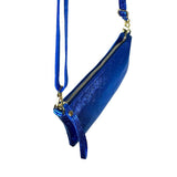 Metallic Leather Clutch Bag - Electric Blue