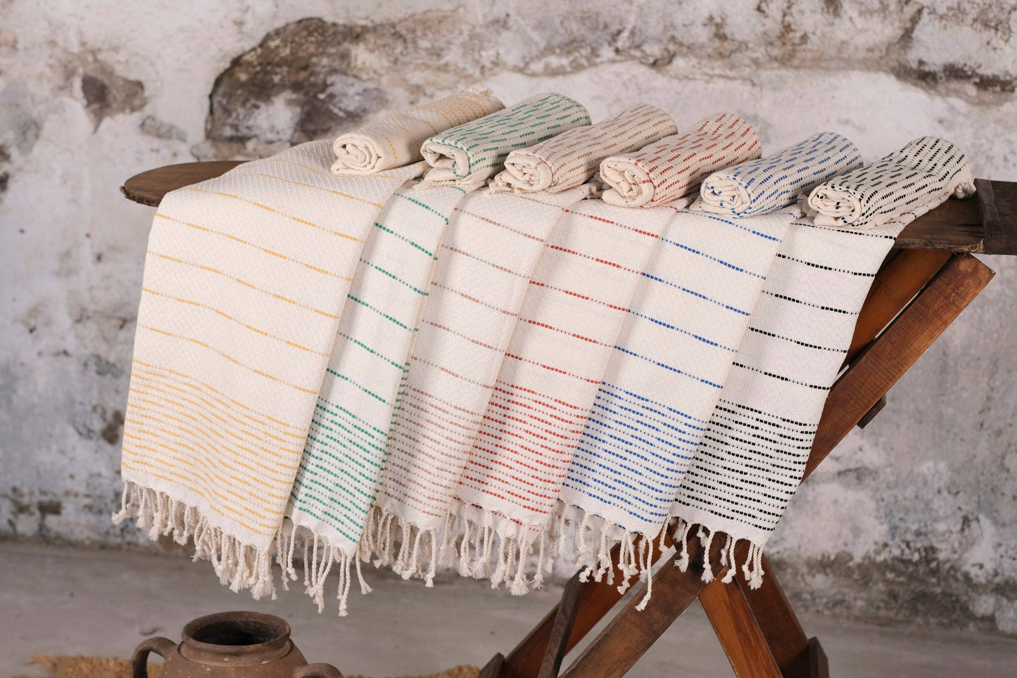 Peshtemal Hand Towel - Blue and Cream Stripe