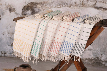Peshtemal Hand Towel - Blue and Cream Stripe