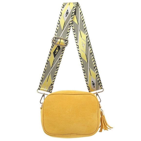 Mustard Yellow Suede Bag with Funky Strap