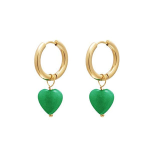 Drop Heart Earrings - Green