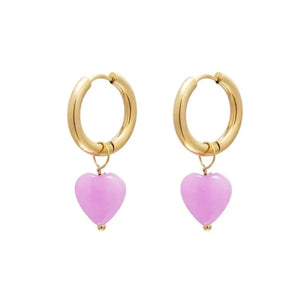 Drop Heart Earrings - Pink