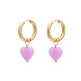 Drop Heart Earrings - Pink