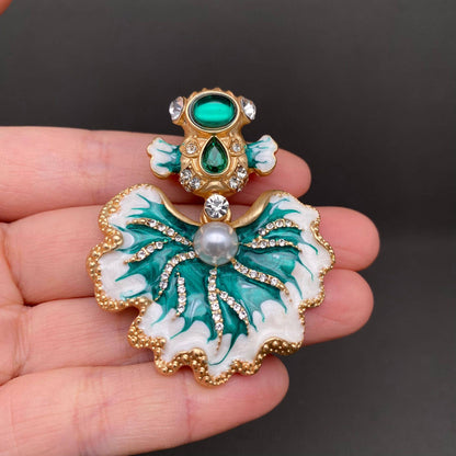 Rhinestone Inlaid Enamel Goldfish Brooch: Blue