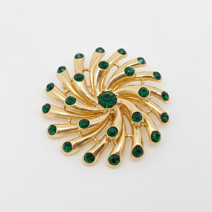Green Rhinestone Hollow Flower Shape Brooch