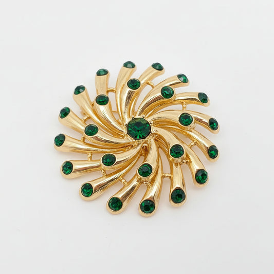 Green Rhinestone Hollow Flower Shape Brooch