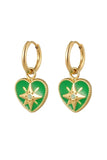 Green Heart Enamel Earrings