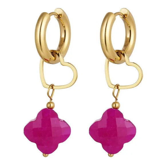 Boucles d'oreilles coeur trèfle rose