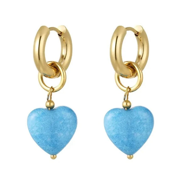 Drop Heart Earrings - Blue
