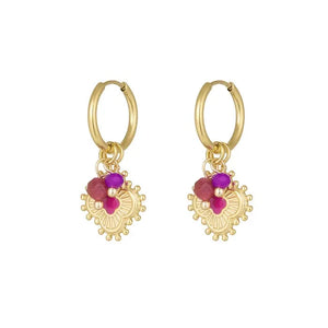 Clover earrings with beads - gold/pink