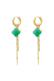 Clover Chain Drop Earrings - Green