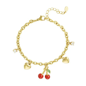 Pulsera con dije de cereza - Oro