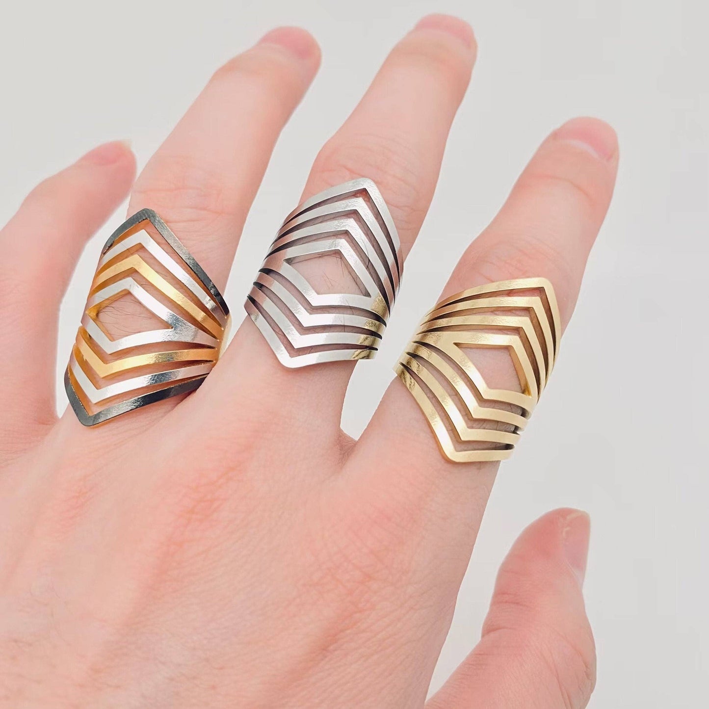 Geometric Hollow Ring - Gold