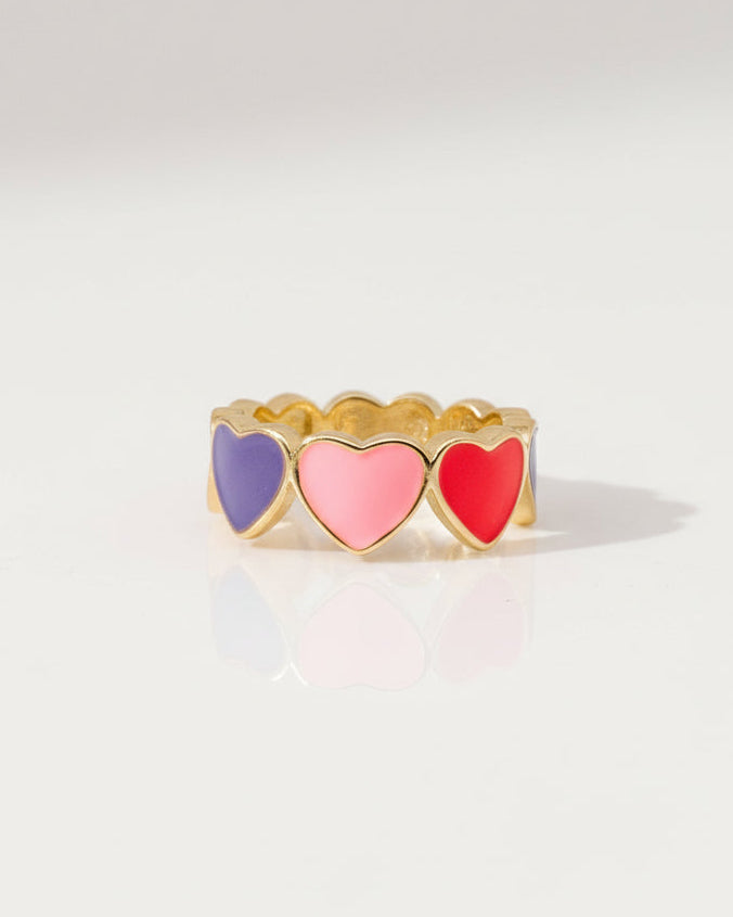 Enamel Flower Heart-shaped Ring