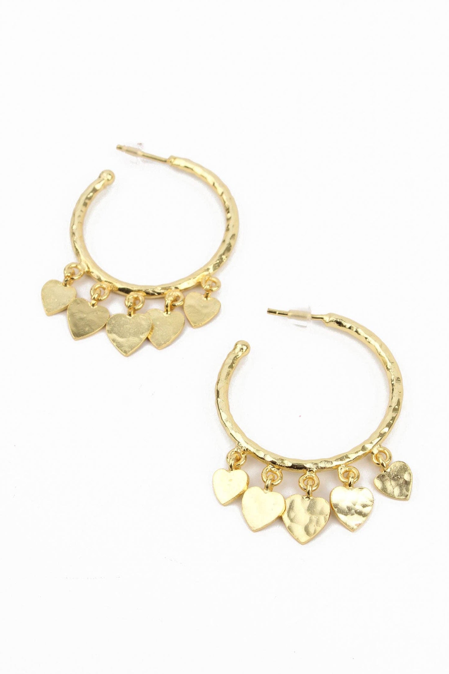 GOLD HOOPS EARRINGS with HEART CHARMS