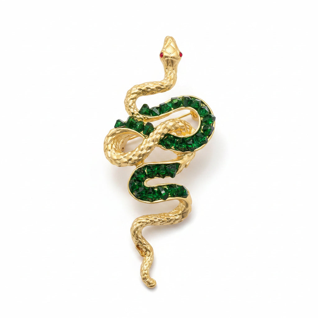 Metal Snake Brooch: Green