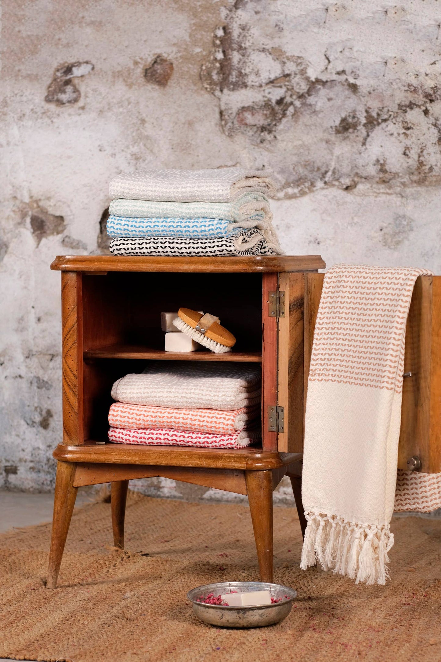 Cream and Mint Turkish Hand Towel