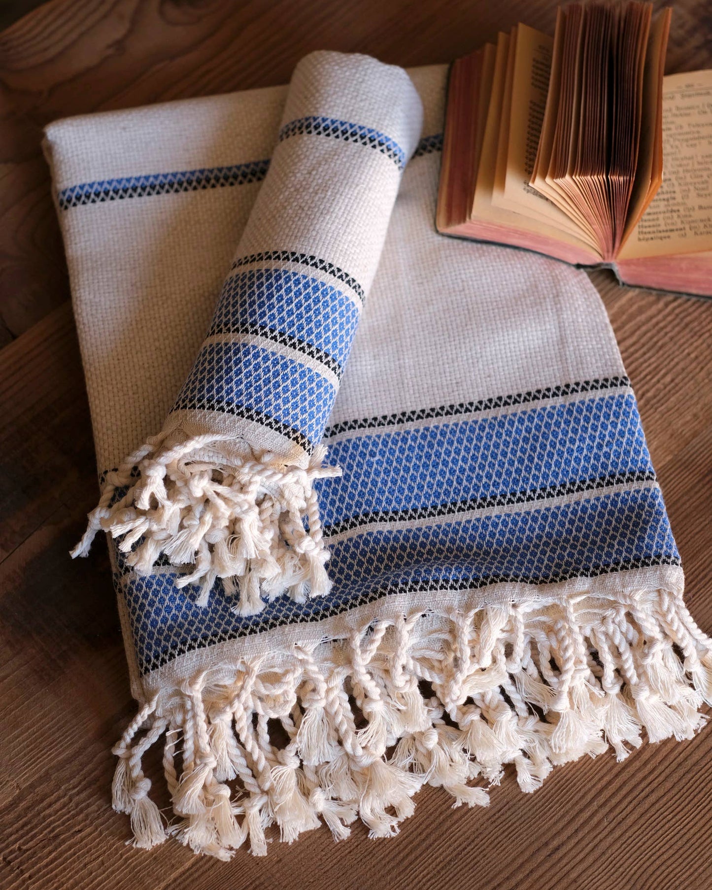Blue and Black stripe Turkish Peshtemal Hand Towel
