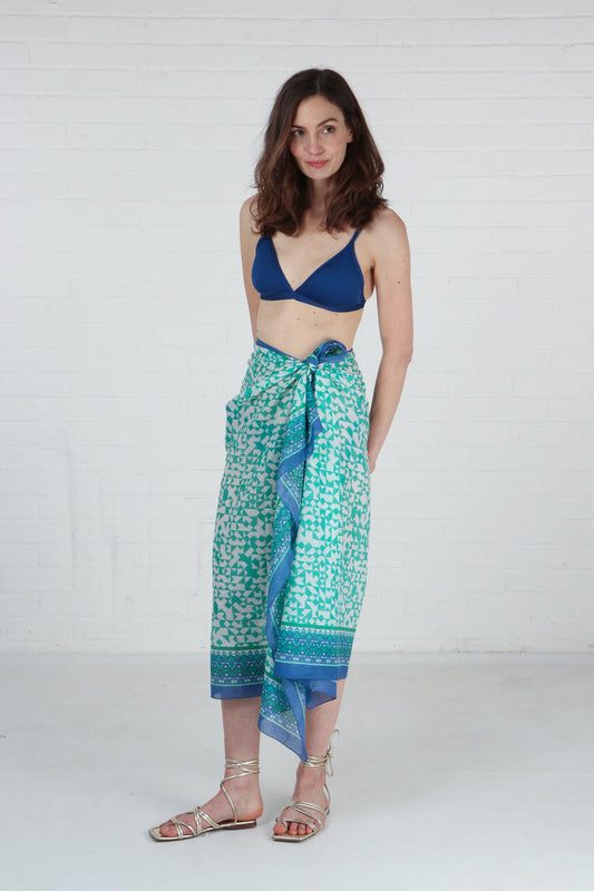 Blue/Green Printed Cotton scarf/sarong