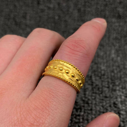 Gold Wave & Dot Pattern Ring