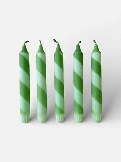 Hand Dipped Colourful Green Stripe Candy Cane Candles