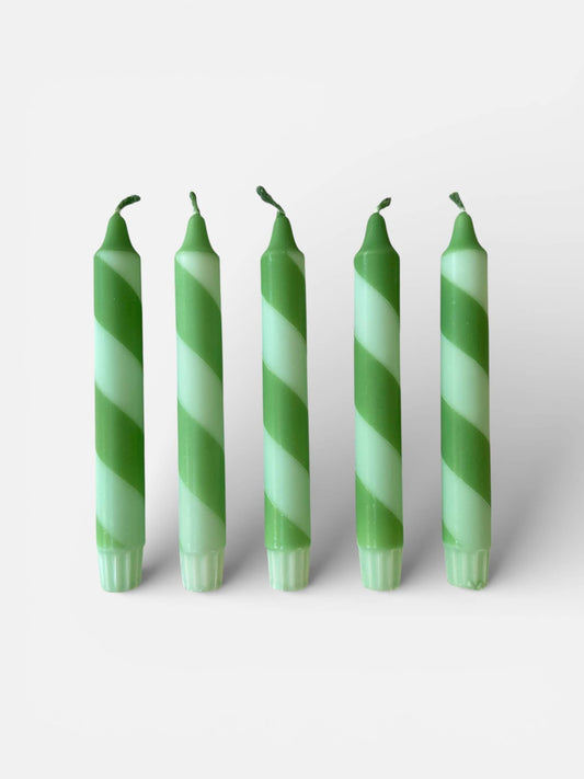 Hand Dipped Colourful Green Stripe Candy Cane Candles