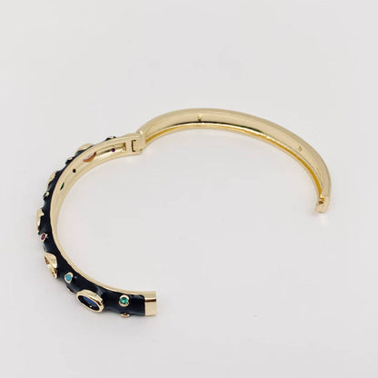Inlaid Cubic Zirconia Blue Enamel Bangle