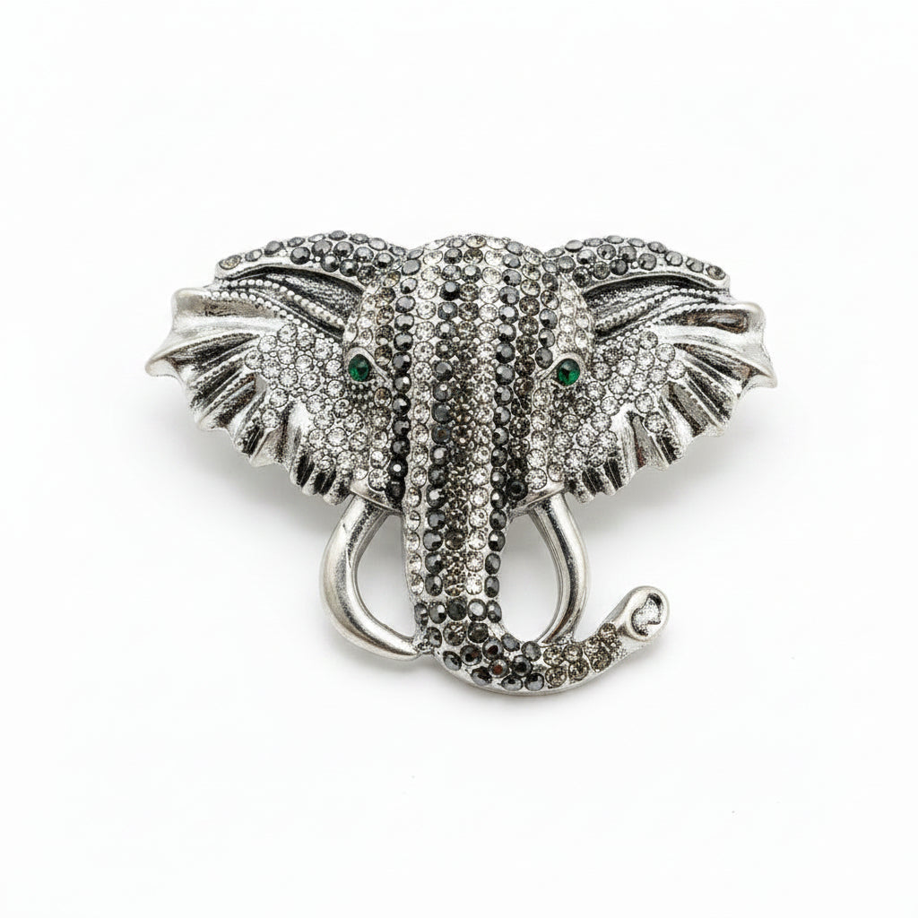 Rhinestone Elephant Brooch: Silver
