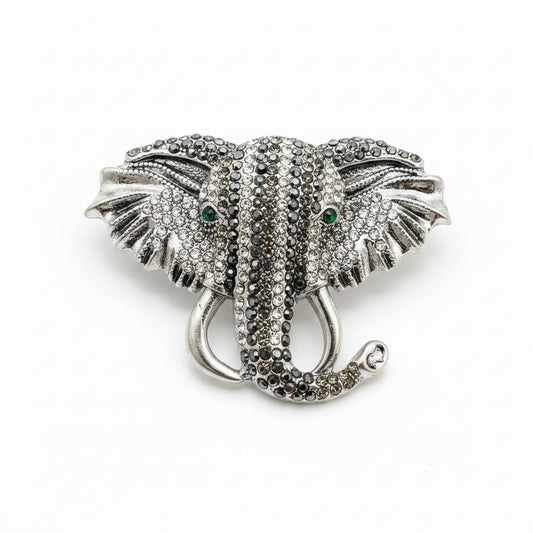 Rhinestone Elephant Brooch: Silver