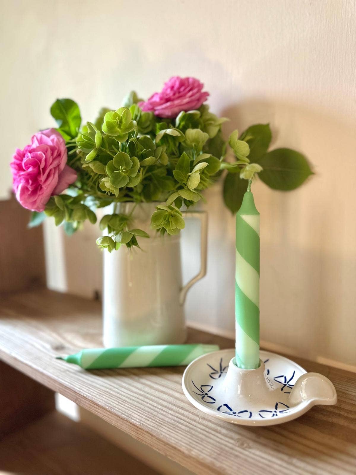 Hand Dipped Colourful Green Stripe Candy Cane Candles