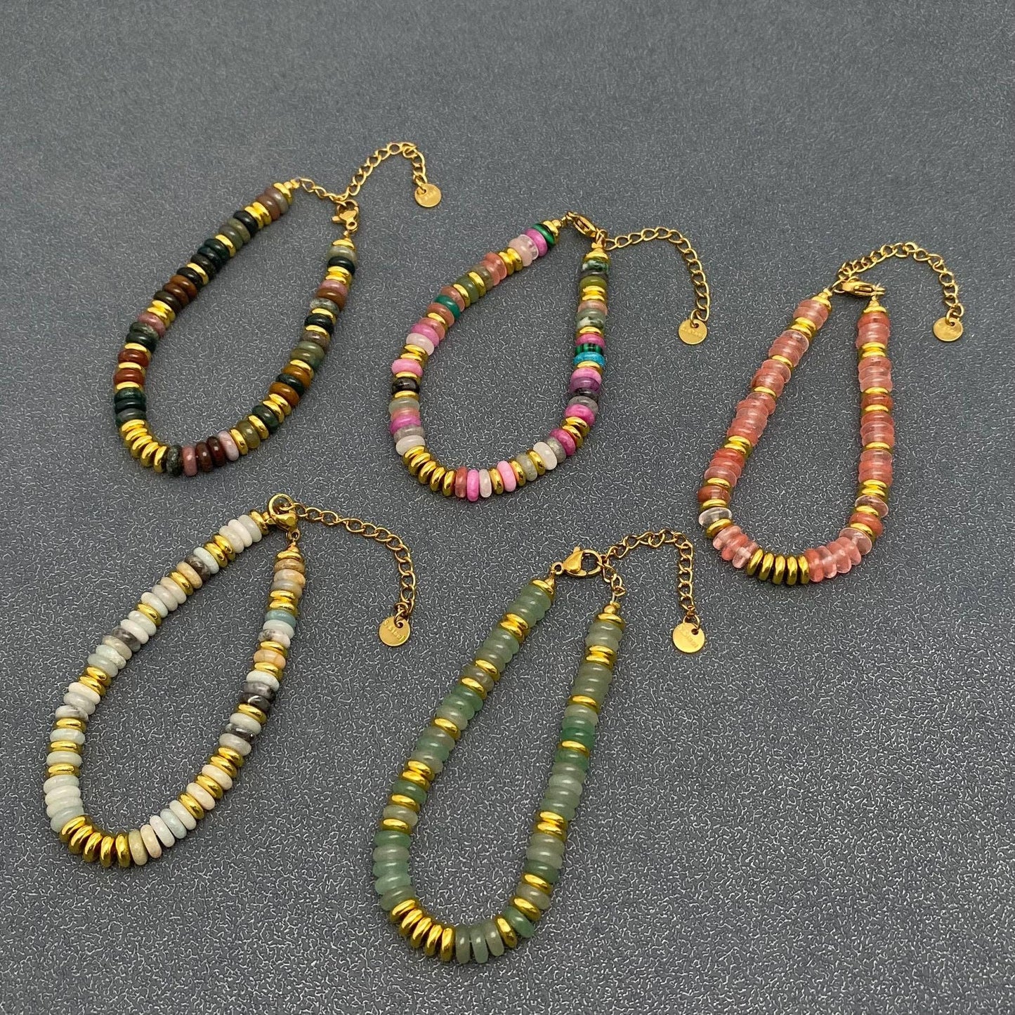 Coloured Stone & 18K Gold Plated Beaded Bracelet