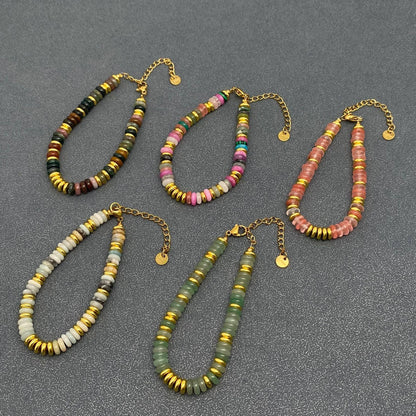 Coloured Stone & 18K Gold Plated Beaded Bracelet