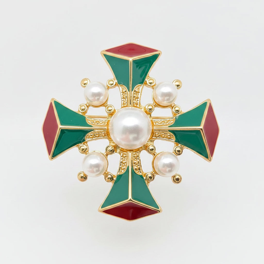 Baroque Vintage Enamel Cross Brooch