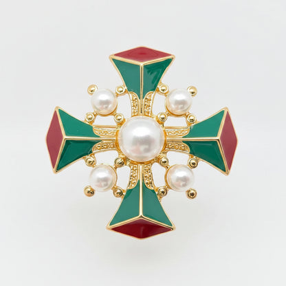 Baroque Vintage Enamel Cross Brooch