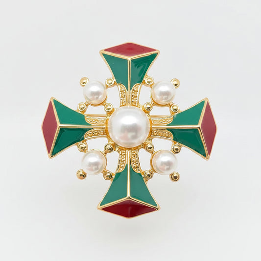 Baroque Vintage Enamel Cross Brooch