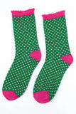 Green/pale pink dot Glitter Socks
