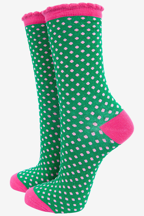 Green/pale pink dot Glitter Socks