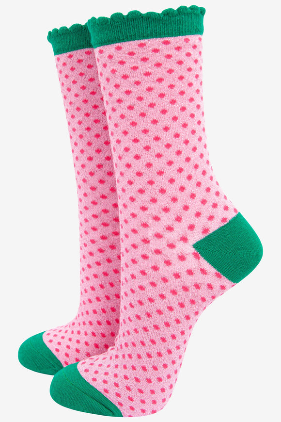Pale pink/Pink dot Glitter Socks