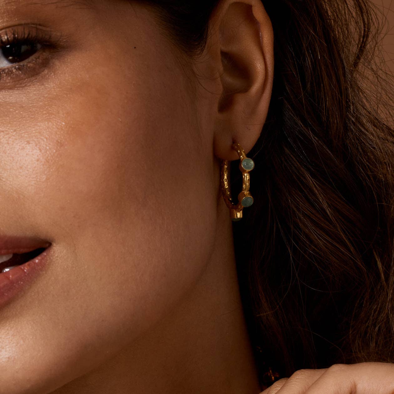 Mini Aqua Chalcedony Hoops