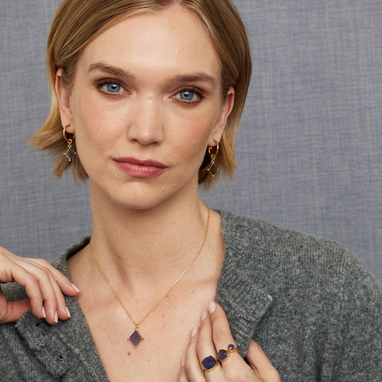 Iolite Diamond Charm Earrings