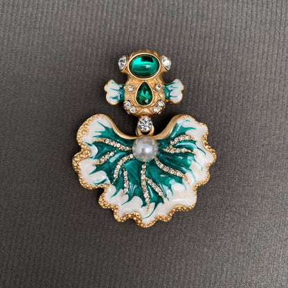 Rhinestone Inlaid Enamel Goldfish Brooch: Blue