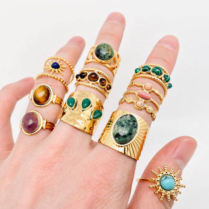 18K Gold-plated Adjustable Ring with pale green stone
