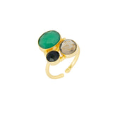 Anillo de 3 piedras verde y negro