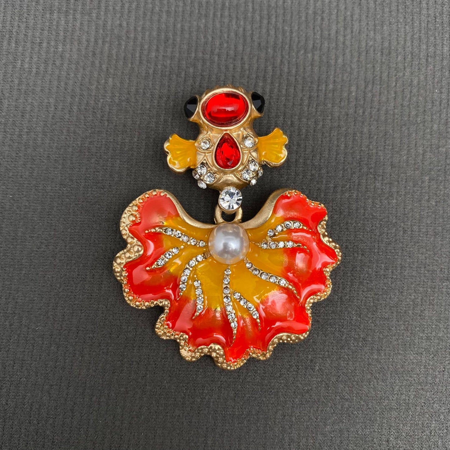 Rhinestone Inlaid Enamel Goldfish Brooch: Blue