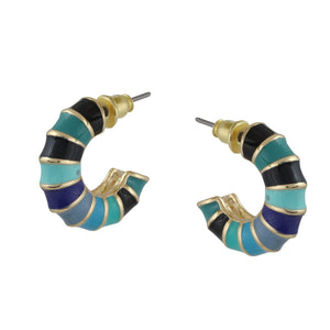 Small Bamboo Hoop Earrings - Blue