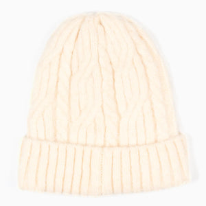 Beanie Hat - Cream, Cable Knit