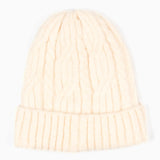 Beanie Hat - Cream, Cable Knit