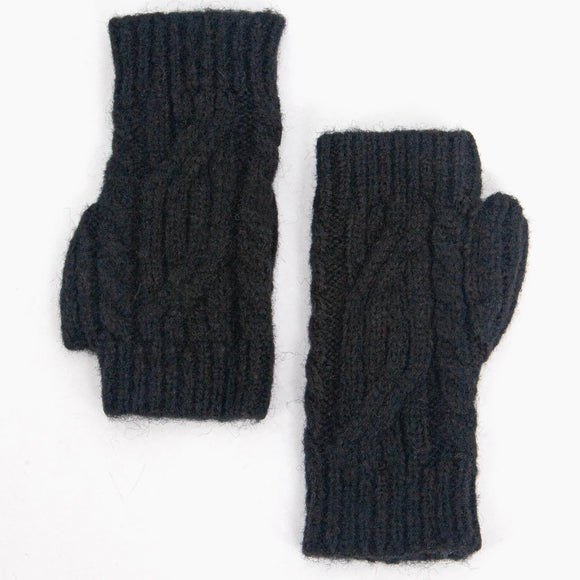 Chauffe-poignets - Noir, tricot torsadé