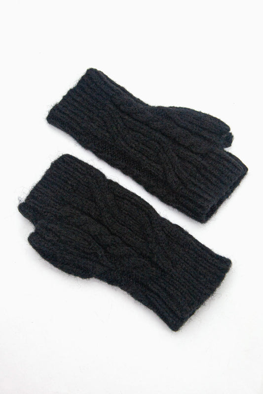 Wrist Warmers - Black, Cable Knit