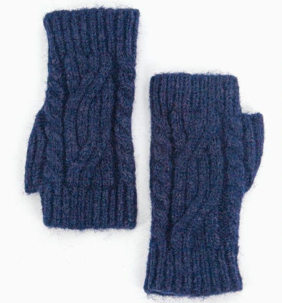 Wrist Warmers - Navy Blue, Cable Knit